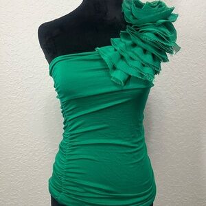 Ing One-Shoulder Green Dress with Ruffle Accent